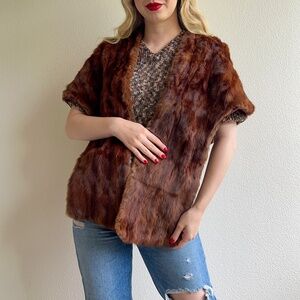 Vintage 1950s Brown Mink Fur Shawl With Chocolate Silk Lining (S/M)